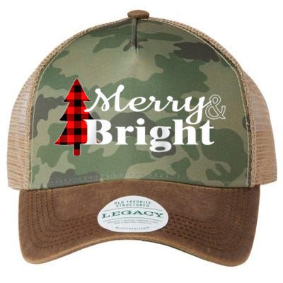 Buffalo Check Plaid Merry And Bright Christmas Holiday Raglan Baseball Legacy Tie Dye Trucker Hat