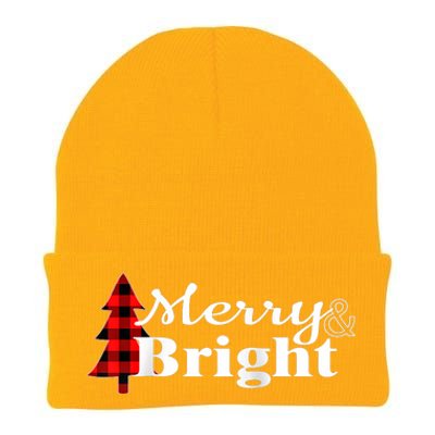 Buffalo Check Plaid Merry And Bright Christmas Holiday Raglan Baseball Knit Cap Winter Beanie