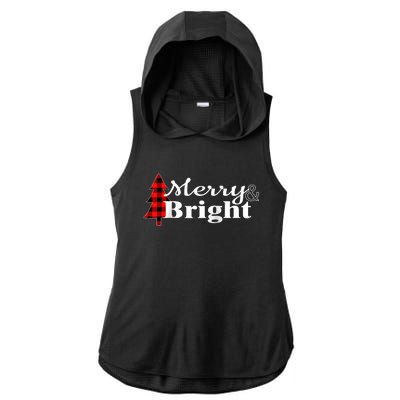 Buffalo Check Plaid Merry And Bright Christmas Holiday Raglan Baseball Ladies PosiCharge Tri-Blend Wicking Draft Hoodie Tank