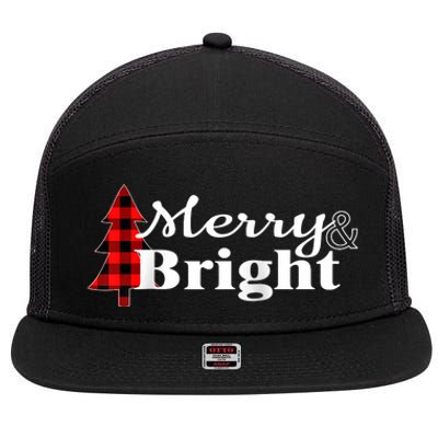 Buffalo Check Plaid Merry And Bright Christmas Holiday Raglan Baseball 7 Panel Mesh Trucker Snapback Hat