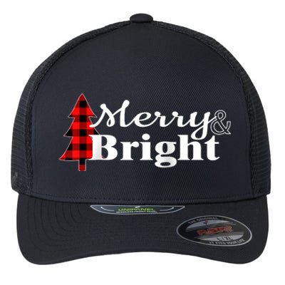 Buffalo Check Plaid Merry And Bright Christmas Holiday Raglan Baseball Flexfit Unipanel Trucker Cap