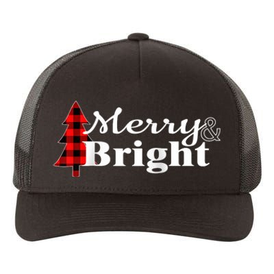 Buffalo Check Plaid Merry And Bright Christmas Holiday Raglan Baseball Yupoong Adult 5-Panel Trucker Hat