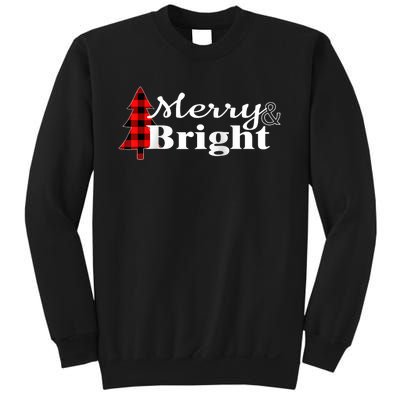 Buffalo Check Plaid Merry And Bright Christmas Holiday Raglan Baseball Sweatshirt