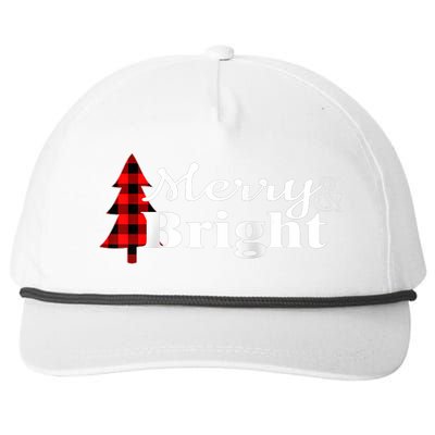 Buffalo Check Plaid Merry And Bright Christmas Holiday Raglan Baseball Snapback Five-Panel Rope Hat