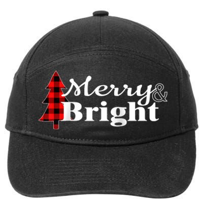 Buffalo Check Plaid Merry And Bright Christmas Holiday Raglan Baseball 7-Panel Snapback Hat