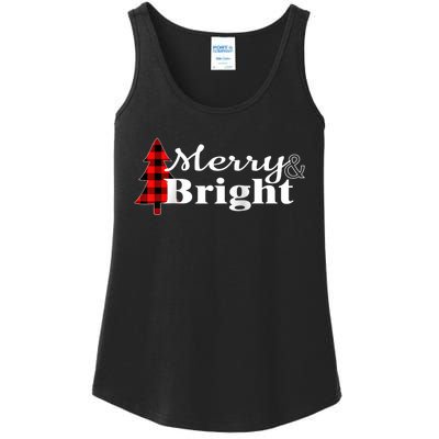 Buffalo Check Plaid Merry And Bright Christmas Holiday Raglan Baseball Ladies Essential Tank