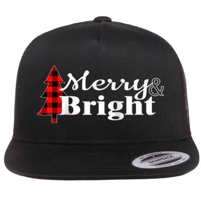 Buffalo Check Plaid Merry And Bright Christmas Holiday Raglan Baseball Flat Bill Trucker Hat