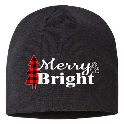 Buffalo Check Plaid Merry And Bright Christmas Holiday Raglan Baseball Sustainable Beanie