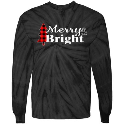 Buffalo Check Plaid Merry And Bright Christmas Holiday Raglan Baseball Tie-Dye Long Sleeve Shirt