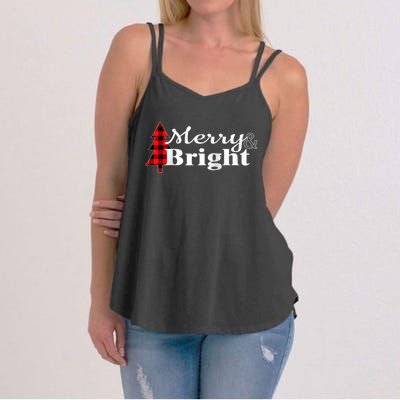 Buffalo Check Plaid Merry And Bright Christmas Holiday Raglan Baseball Women's Strappy Tank