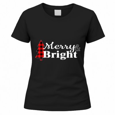 Buffalo Check Plaid Merry And Bright Christmas Holiday Raglan Baseball Women's T-Shirt