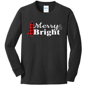 Buffalo Check Plaid Merry And Bright Christmas Holiday Raglan Baseball Kids Long Sleeve Shirt