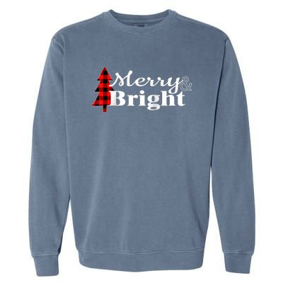 Buffalo Check Plaid Merry And Bright Christmas Holiday Raglan Baseball Garment-Dyed Sweatshirt