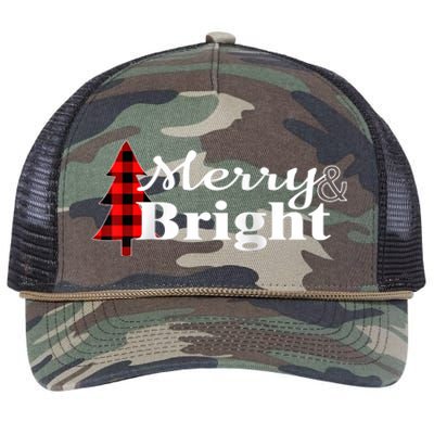 Buffalo Check Plaid Merry And Bright Christmas Holiday Raglan Baseball Retro Rope Trucker Hat Cap