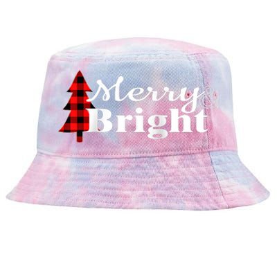 Buffalo Check Plaid Merry And Bright Christmas Holiday Raglan Baseball Tie-Dyed Bucket Hat