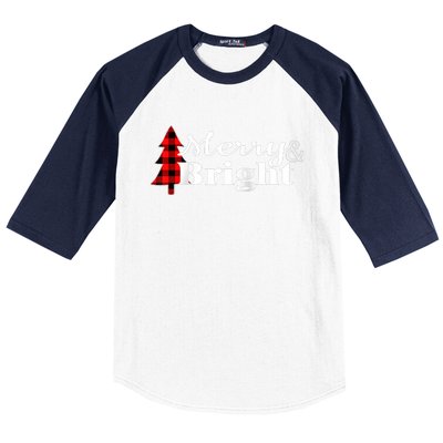 Buffalo Check Plaid Merry And Bright Christmas Holiday Raglan Baseball Baseball Sleeve Shirt