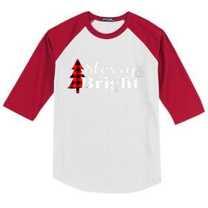 Buffalo Check Plaid Merry And Bright Christmas Holiday Raglan Baseball Kids Colorblock Raglan Jersey