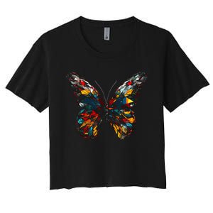 Butterfly Colourful Polygon Art Animal Butterfly Women's Crop Top Tee