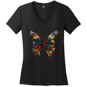 Butterfly Colourful Polygon Art Animal Butterfly Women's V-Neck T-Shirt