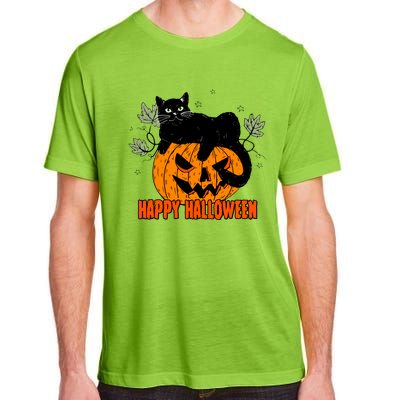 Black Cat Pumpkin Halloween Day Sublimation Retro Halloween Adult ChromaSoft Performance T-Shirt