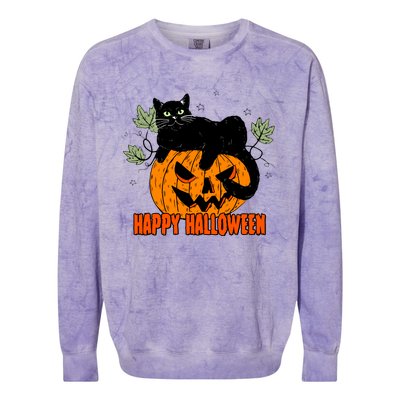 Black Cat Pumpkin Halloween Day Sublimation Retro Halloween Colorblast Crewneck Sweatshirt