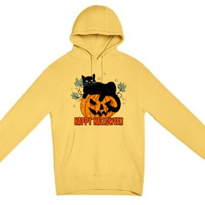 Black Cat Pumpkin Halloween Day Sublimation Retro Halloween Premium Pullover Hoodie