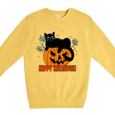 Black Cat Pumpkin Halloween Day Sublimation Retro Halloween Premium Crewneck Sweatshirt