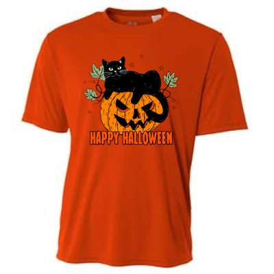 Black Cat Pumpkin Halloween Day Sublimation Retro Halloween Cooling Performance Crew T-Shirt