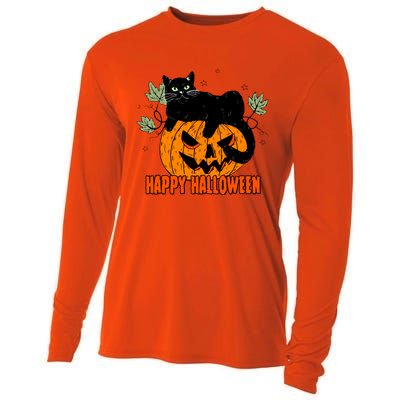 Black Cat Pumpkin Halloween Day Sublimation Retro Halloween Cooling Performance Long Sleeve Crew