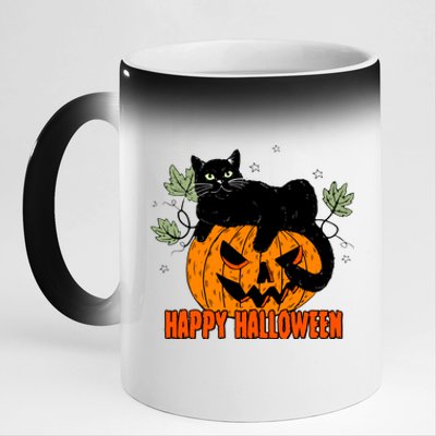 Black Cat Pumpkin Halloween Day Sublimation Retro Halloween 11oz Black Color Changing Mug