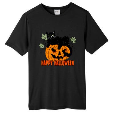 Black Cat Pumpkin Halloween Day Sublimation Retro Halloween Tall Fusion ChromaSoft Performance T-Shirt