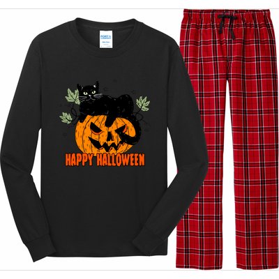 Black Cat Pumpkin Halloween Day Sublimation Retro Halloween Long Sleeve Pajama Set