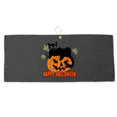 Black Cat Pumpkin Halloween Day Sublimation Retro Halloween Large Microfiber Waffle Golf Towel