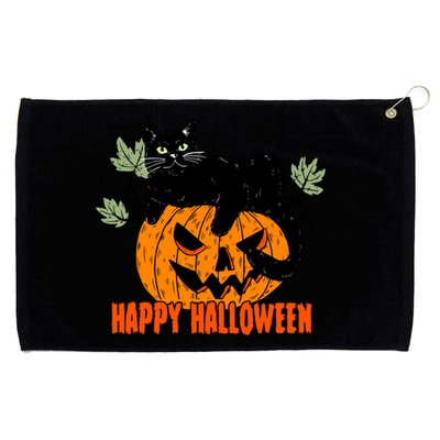 Black Cat Pumpkin Halloween Day Sublimation Retro Halloween Grommeted Golf Towel