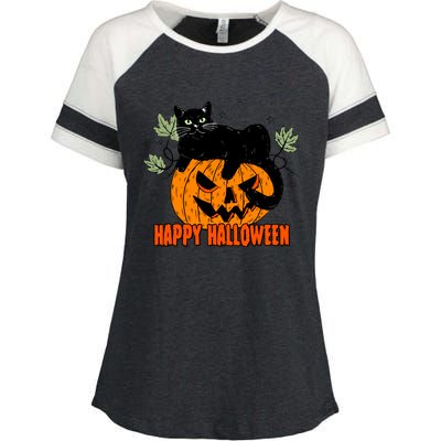 Black Cat Pumpkin Halloween Day Sublimation Retro Halloween Enza Ladies Jersey Colorblock Tee