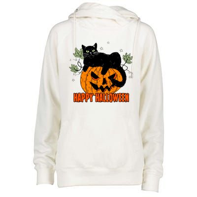 Black Cat Pumpkin Halloween Day Sublimation Retro Halloween Womens Funnel Neck Pullover Hood