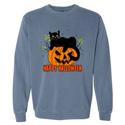 Black Cat Pumpkin Halloween Day Sublimation Retro Halloween Garment-Dyed Sweatshirt