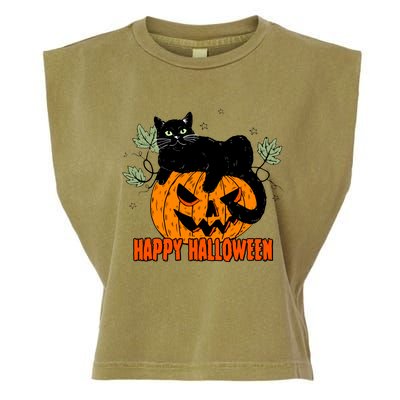 Black Cat Pumpkin Halloween Day Sublimation Retro Halloween Garment-Dyed Women's Muscle Tee