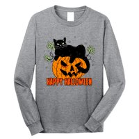 Black Cat Pumpkin Halloween Day Sublimation Retro Halloween Long Sleeve Shirt