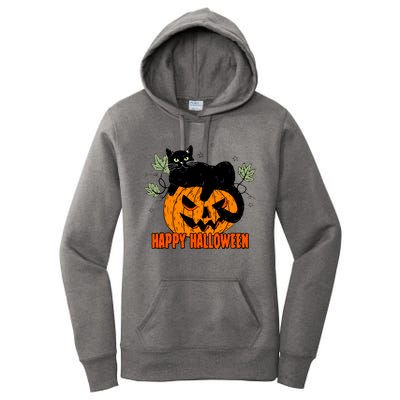 Black Cat Pumpkin Halloween Day Sublimation Retro Halloween Women's Pullover Hoodie