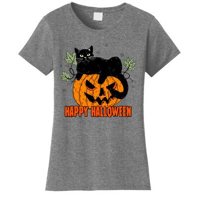 Black Cat Pumpkin Halloween Day Sublimation Retro Halloween Women's T-Shirt