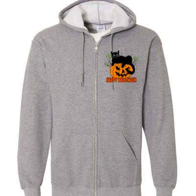 Black Cat Pumpkin Halloween Day Sublimation Retro Halloween Full Zip Hoodie