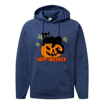 Black Cat Pumpkin Halloween Day Sublimation Retro Halloween Performance Fleece Hoodie