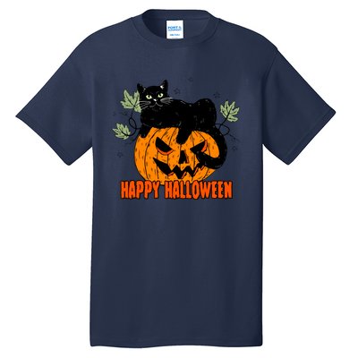 Black Cat Pumpkin Halloween Day Sublimation Retro Halloween Tall T-Shirt