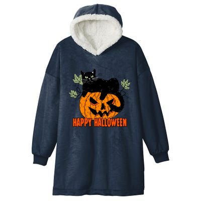 Black Cat Pumpkin Halloween Day Sublimation Retro Halloween Hooded Wearable Blanket