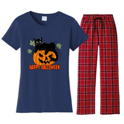 Black Cat Pumpkin Halloween Day Sublimation Retro Halloween Women's Flannel Pajama Set