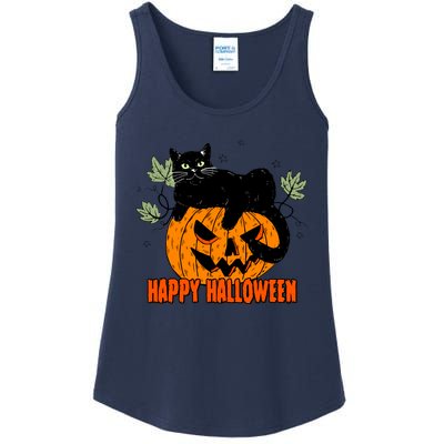 Black Cat Pumpkin Halloween Day Sublimation Retro Halloween Ladies Essential Tank