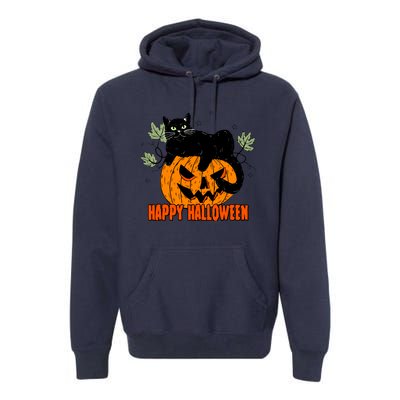 Black Cat Pumpkin Halloween Day Sublimation Retro Halloween Premium Hoodie