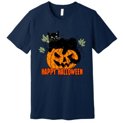 Black Cat Pumpkin Halloween Day Sublimation Retro Halloween Premium T-Shirt