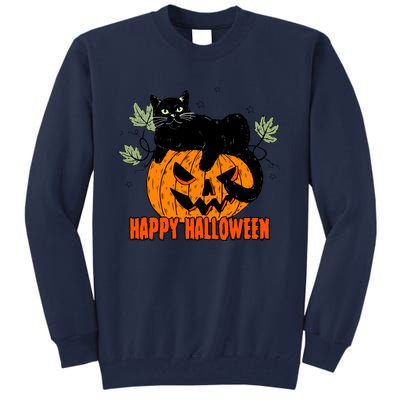 Black Cat Pumpkin Halloween Day Sublimation Retro Halloween Tall Sweatshirt